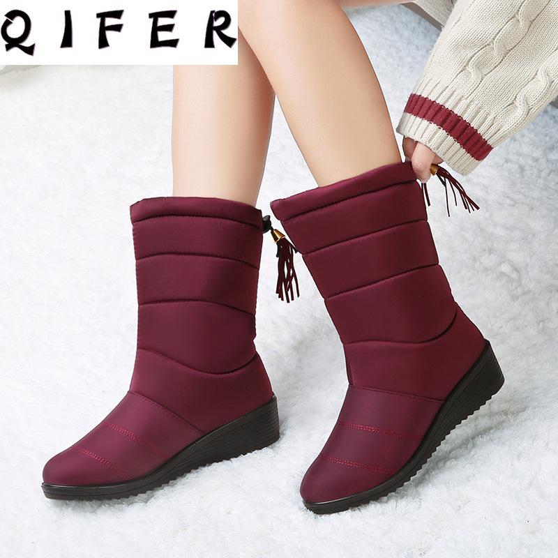 

Snow Boots Plush Warm Mid-calf Boots Female Winter Shoes Women Waterproof Women Winter Ladies Shoes Plus Size 41 42, Black