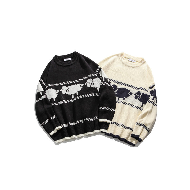 

2021 New Kong Style Cotton Sheep Around Neck Sweater for Men Bf Version Isn Fashion Fall 5R4J, Black