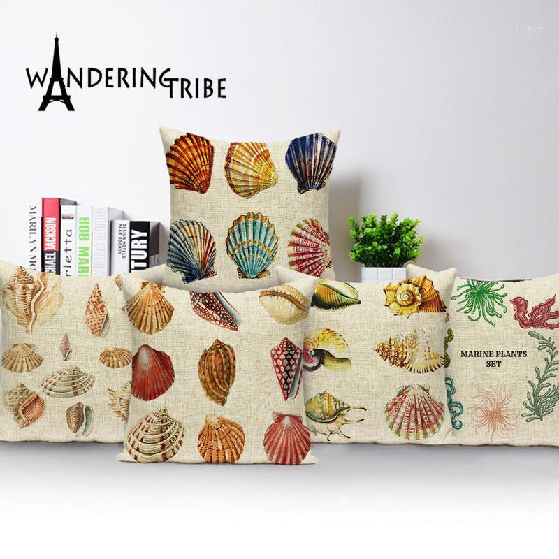 

Marine Cushion Cover Marine Life Pillow Covers Conch Starfish Seaweed Cushion Covers for Sofa 45x45cm Beige Throw Pillows Case1, L790-18