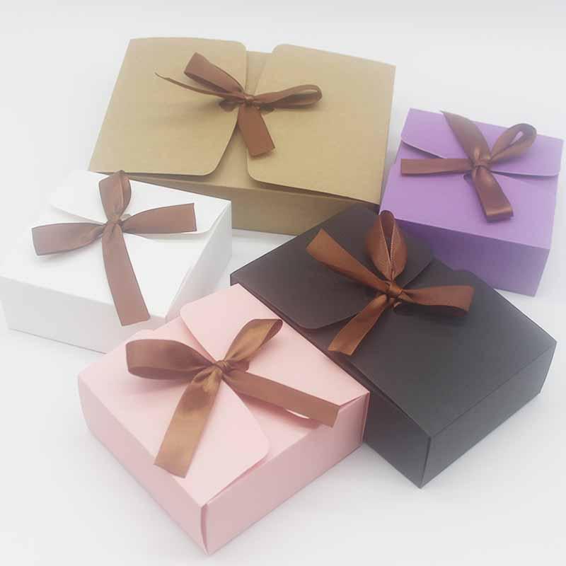 

Pink /purple /beige white /white /Kraft /black boxes with ribbon,wedding favor baby shower favor boxes party gift 5pcs/lot