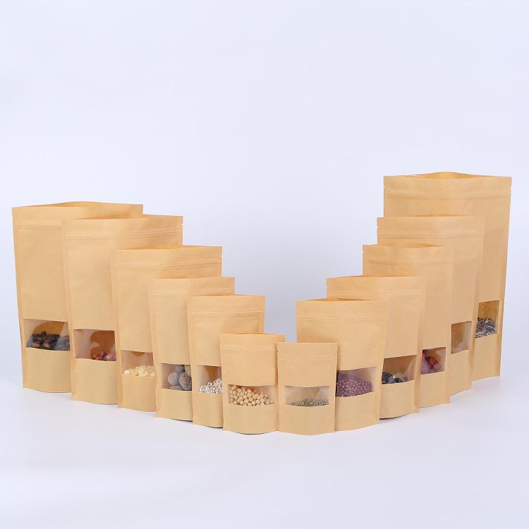 

100pcs paper bag Packing Kraft Paper Window Bag Gift Dried Fruit packaging Pouches Zipper Sealing Bags