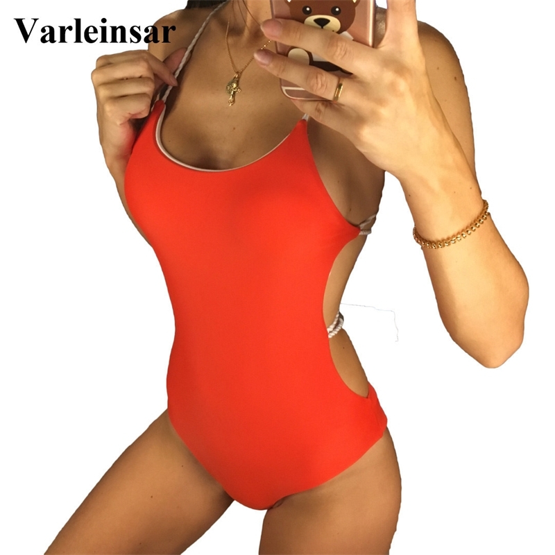 

7 Colors Braided Strap Cross Back Sexy One Piece Swimsuit Women Swimwear Female Bather Bathing Suit Swim Lady V127 Y200824, Red