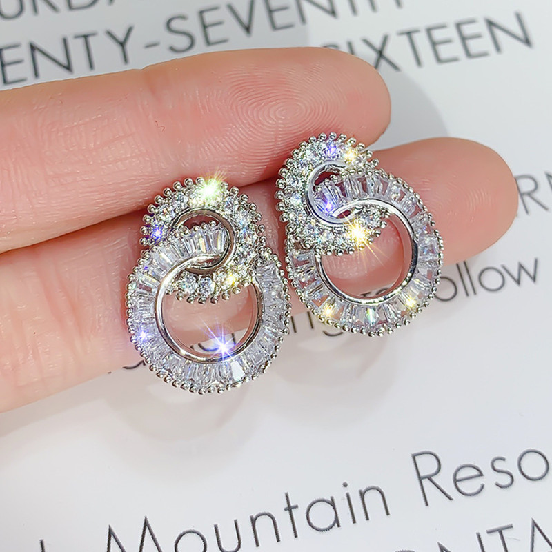

Februaryfrost Brand Dazzling Crystal Zircon Shape 8 Women Stud Earring Fashion Jewelry Wedding Party Office Lady Versatile Earrings Hot Sale