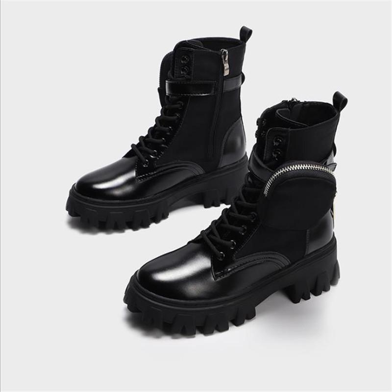 

Autumn and winter 2021 new muffin thick soled boot British style locomotive pocket fashion trend women's Boots, Black