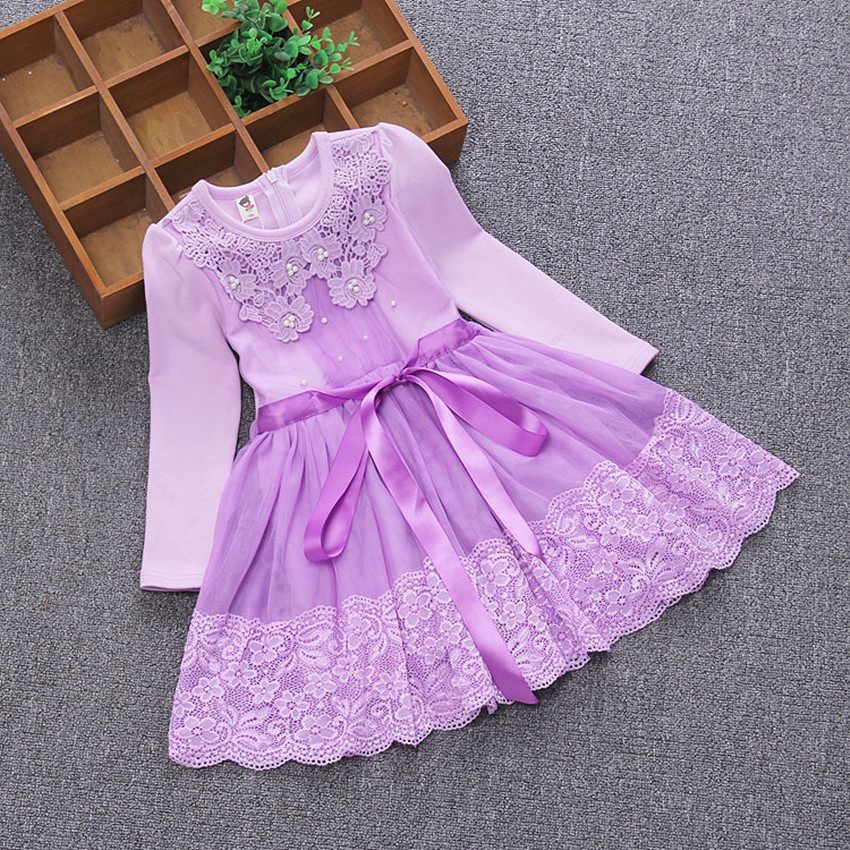 

2021 New Children Clothing Spring Sweet Pearls Bow Lace Kids Princess Clothes Party Baby Girls 3-7y 2 Color 0g6p, Pink