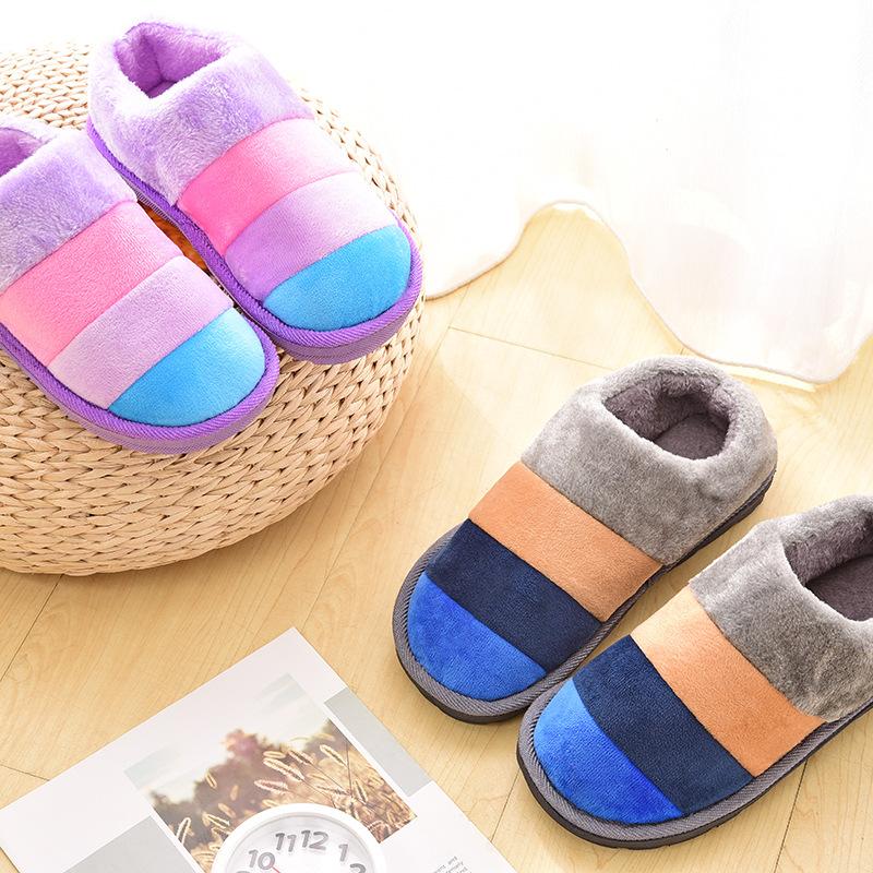 

Cotton Warm Shoes Striped Soft Bottom Home Couple Slippers Women Indoor Floor Slippers Non-slips Shoes For Bedroom Woman Slipper, Brown