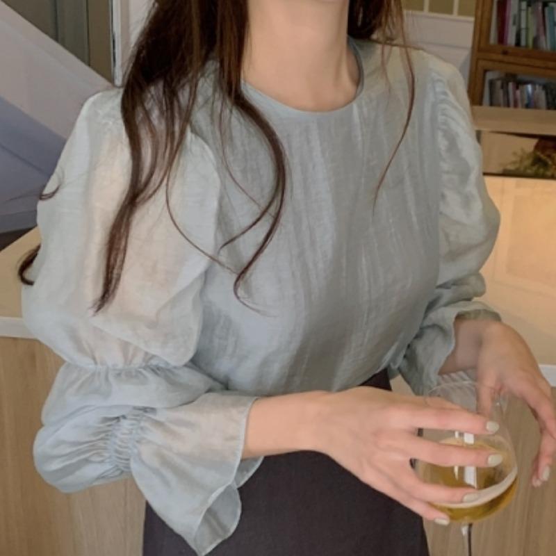 

Women's Blouses & Shirts Temperament Gentle Slim Korean O Puff Long Sleeve Blouse Women Flare Lace Up Blusa Mujer Fresh Oversize Top Wild, White