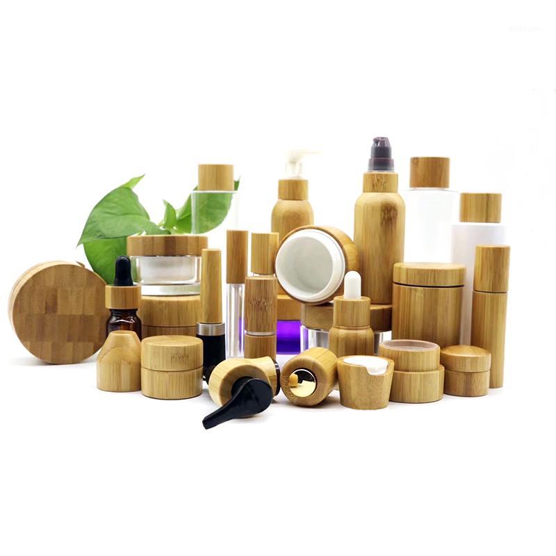 

5pcs 5g 10g 15g 30g 50g Scrub Cream Bottle Glass Eye Cream Mask Empty Jar bamboo cap bamboo lid skin care container1