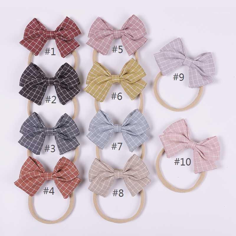 

New Girls Baby Soft Traceless Bows Nylon Headbands Sweet Knot Plaid Elastic Nylon Hairbands Infants Hair Accessories1, Mutli colors