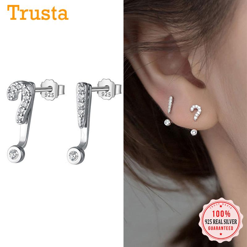 

Stud TrustDavis Real 925 Sterling Silver Fashion Sweet Asymmetric Mark CZ Earrings For Women Wedding Party Fine Jewelry DB025