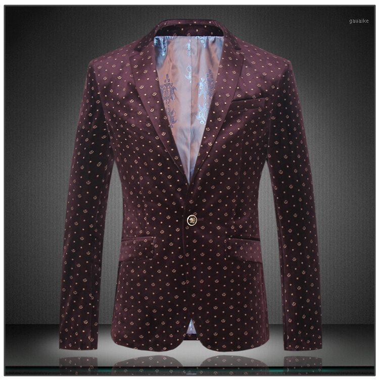 

Wholesale- 2016 new Autumn winter England style Gold velvet printed suit men casual Slim single button printed suit for men size -4XL1, Multi