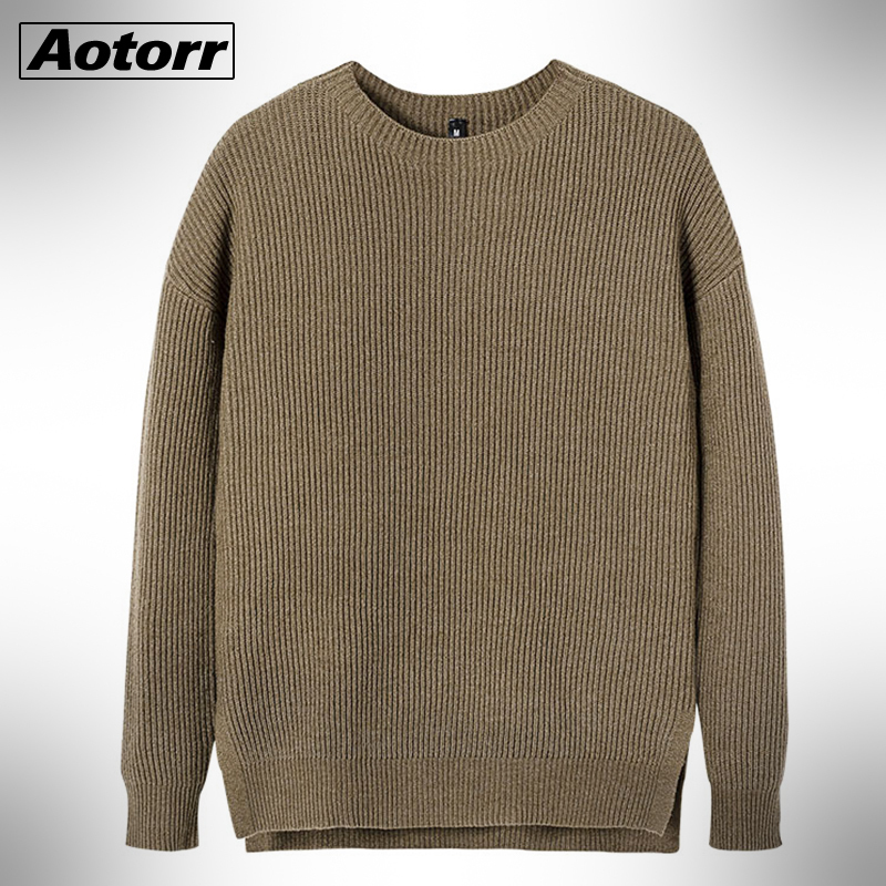 

Men Brand Solid Cotton Sweater Autumn Fashion Casual Pullovers Mens O-Neck Warm 100% Cotton Knit Sweaters Coat Top Quanlity 201201, Wy105blue