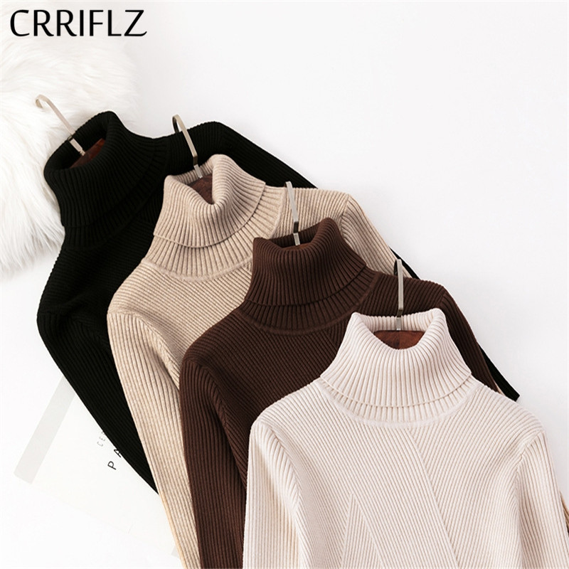 

women autumn and winter thick core-spun yarn turtleneck sweater bottoming pullover long-sleeved sweater women knit sweater 201130, Apricot