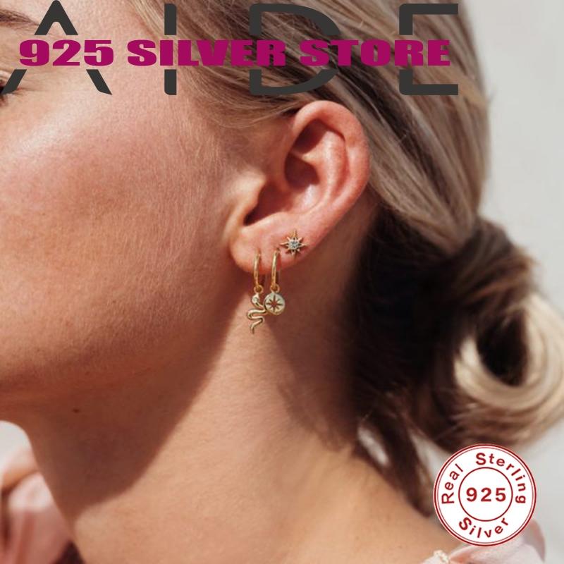 

Hoop & Huggie Aide Earrings For Women 925 Sterling Silver Pendientes Polaris Coin-shape Creative Piercing Fine Jewelry Gift Girl