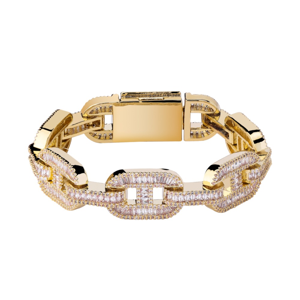 

14mm Big Box Clasp Cuban Link Bracelet Tennis Gold Silver Plated Iced Out Baguette Zircon Men Hip hop Jewelry