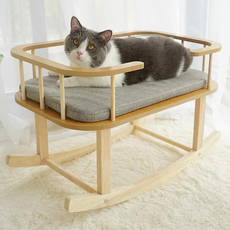 

600 Solid wood furniture cradle cat bed cat nest wooden hammock net red mattress pet sleeping supplies1