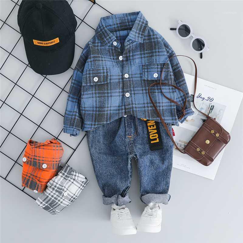 

HYLKIDHUOSE 2020 Autumn Baby Boys Girls Clothes Suits Toddler Infant Clothing Sets Plaid Shirt Jeans Children Sports Costume1, Blue