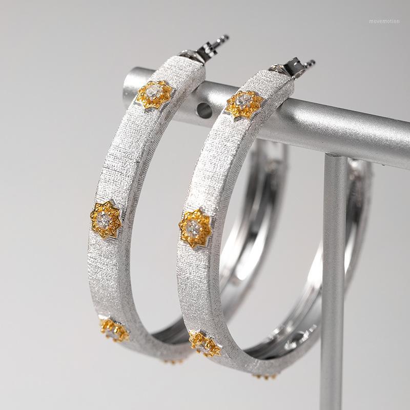 

Italian craftmanship Women real 925 sterling silver zircon stone geometric hoop earrings vintage jewelry for ladies party1