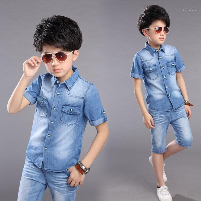 

Children Boys Clothing Sets Summer Denim Shorts Pants Sports Tracksuit For Kids Short Sleeve T Shirt Jeans Clothes Sets New 20201, Blue
