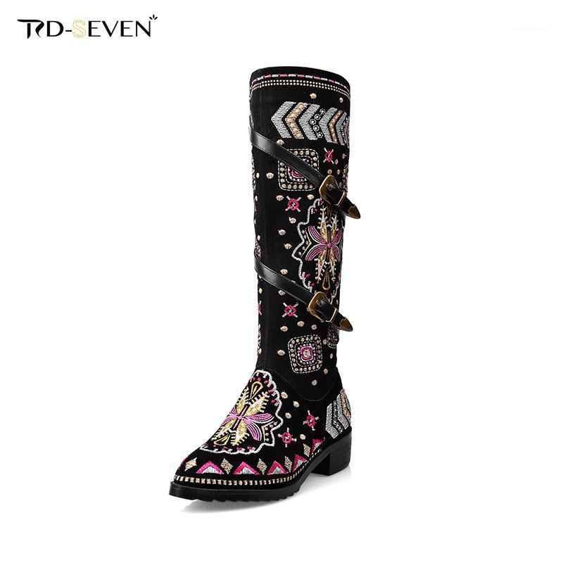 

Size 34-42 Cowboy Boots Snow Boots Women Knee-High Long Fashion Knee High Nation Embroidery Mid-Calf Shoes1, Black