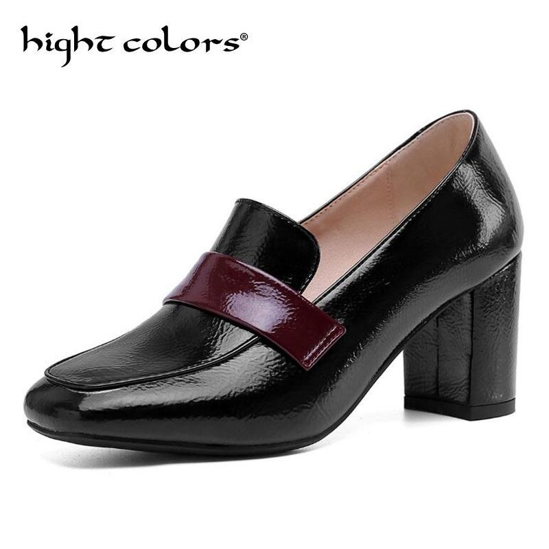 

2021 Women Pumps Fashion Women Shoes High Heel Square Toe Pu Leather Casual Classic Ladies Pumps Color Matching Size 34-43, Black