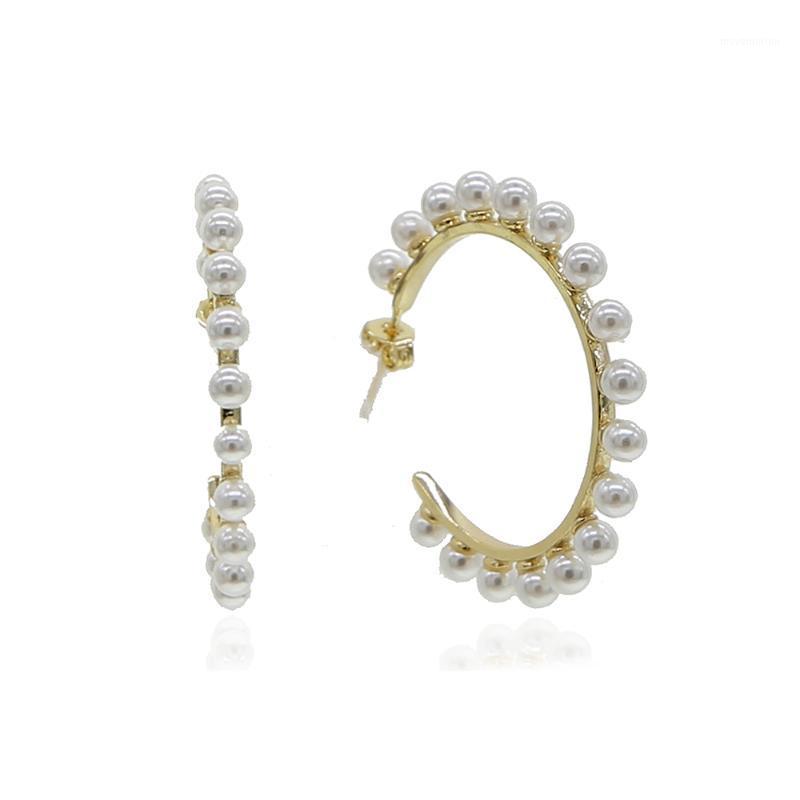 

classic Pearl Hoop Earrings For Women Gold Color Fresh sea Pearl beads Round Earring Big Circle Hoops Earrings gorgeous Jewelry1