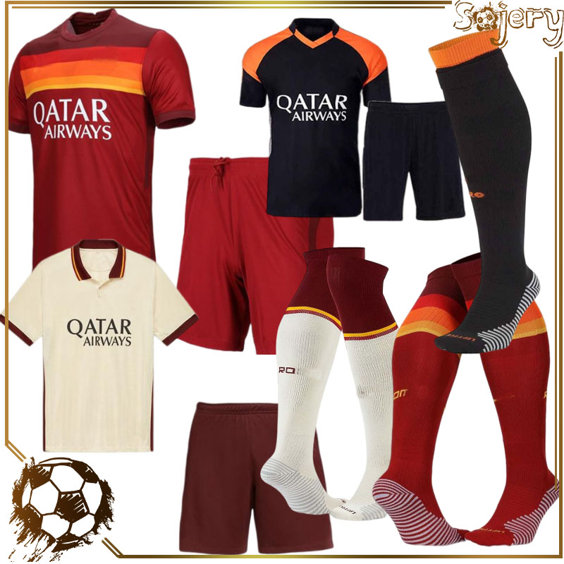 

2021 PEROTTI KOLAROV Kids Soccer Jersey Kits Roma Top thai MANCINI VERETOUT PELLEGRINI MERT CETIN Sports jerseys with Socks DZEKO PEDRO, Black;yellow