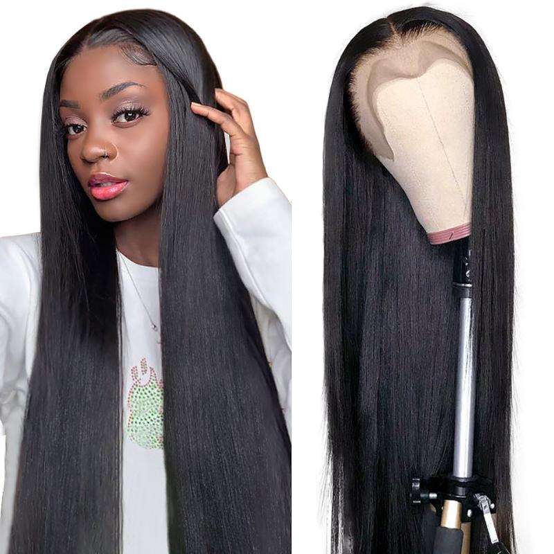

CHEAP HD Transparent Lace Frontal Wigs T Part 180 Density Straight Lace Front Wig Straight Human Hair Wigs Brazilian Hair, As pic