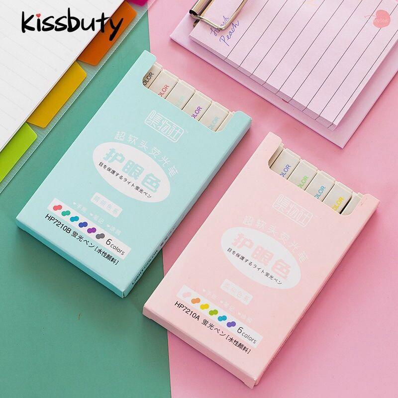 

6Pcs Kawaii Color Highlighter Pen Soft Brush Tip Color Morandi Pastel Colors Fluorescence Marker Pen for Office School Supplies1