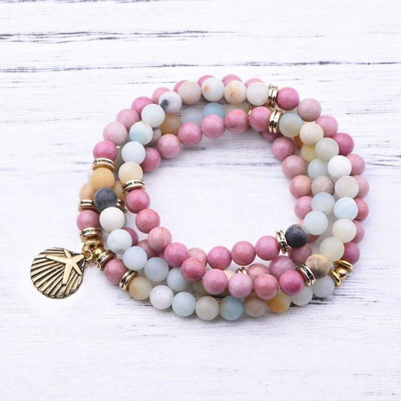 

6/8mm Amazonite Mahogany Stone Beads Strand Charm Bracelet & Necklace for Women Men Starfish Shell Design Yoga Healing Bracelet1