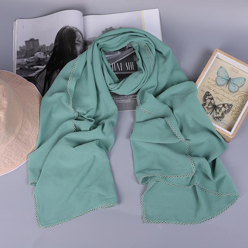 

2020 Pearl Chiffon Turtleneck Women's Monochromatic Scarf Long Solid Color Woven Curved Tooth Edge High Quality