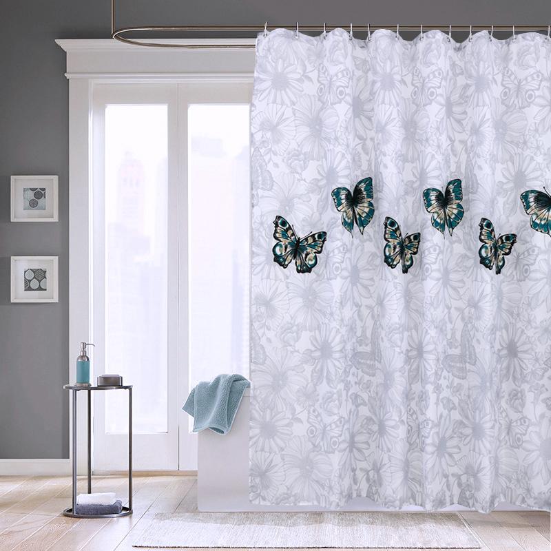 

Elegant Butterfly Waterproof Polyester Shower Curtain Thick Washable Bathroom Curtains Mildew Resistant Quality Bath Curtain