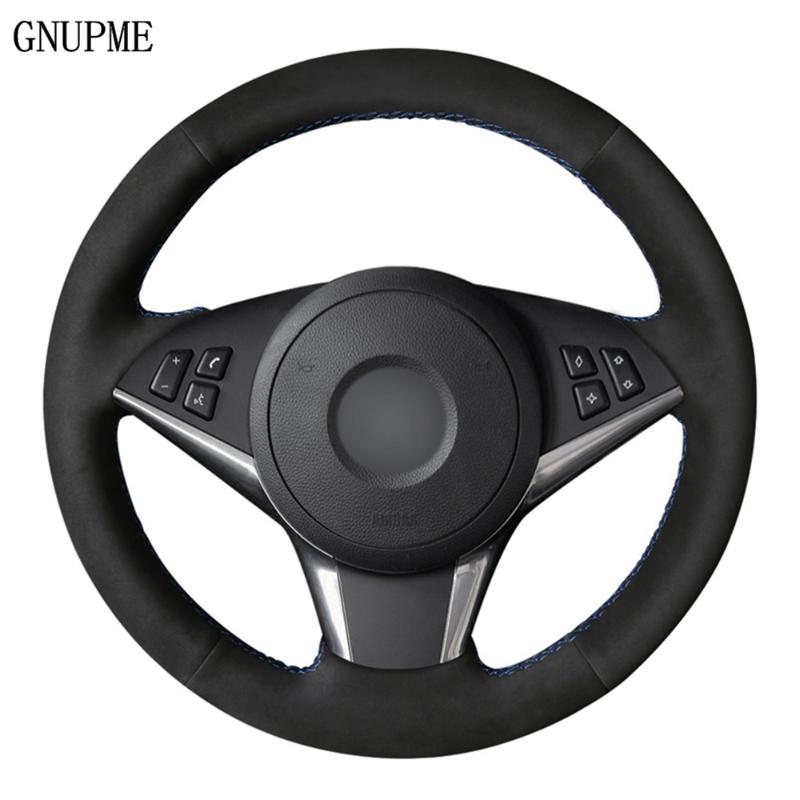 

Car Steering Wheel Cover Hand-stitched DIY Black Suede For E60 E61(Touring) 530d E63 E64 2004 2005 2006 2007 2008 2009-2010