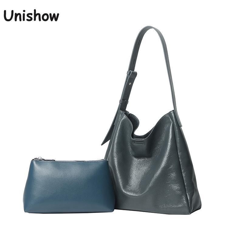 

Vintage Oil Wax Leather Women Shoulder Bag 2021 Genuine Leather Women Handbag Simple Casual Female Totes Purse Lady Armpit Bag, Black