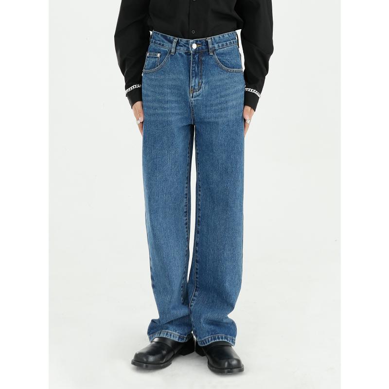 

Male Japan Korea Style Streetwear Hip Hop Denim Pant Men Vintage Fashion Loose Casual Basic Style Straight Jeans Trousers, 103 gray