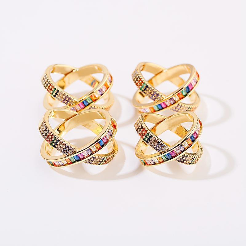 

Fashion Cross Shape Gold Rings Women Rainbow Micro Pave Cz Rings Wedding Engagement Ring Femme For Party Gift1