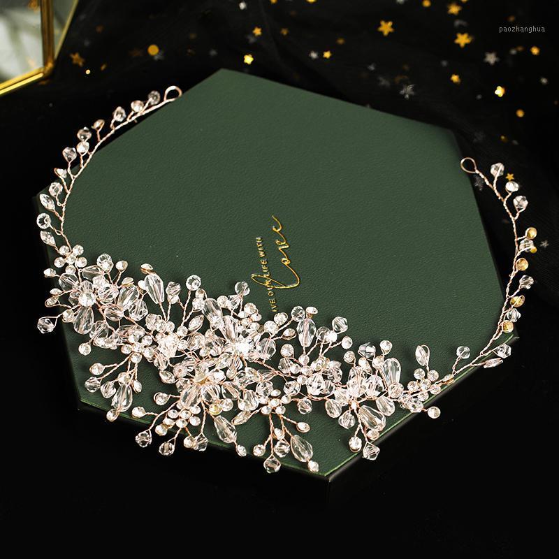 

Rose Gold Headbands For Women Luxury Crystal Wedding Hair Accessories Bride Rhinestone Hairbands Crown Headpiece Clips & Barrettes, Golden;silver