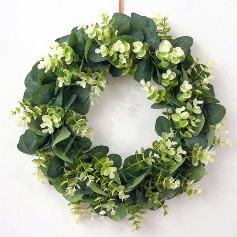 

16" Christmas Decoration Flower Wreaths for Door Round Artificial Eucalyptus leaf Garland Faux Plant Wedding Home Decor AP114, Light green