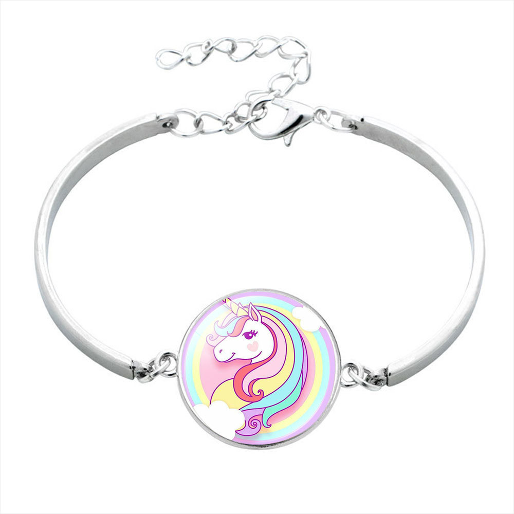 

Unicorn Horse Glass Cabochon 20mm Charm Bracelet for Girls Children Kids Jewelry Accessories Cartoon Animal Bangle Unicorn