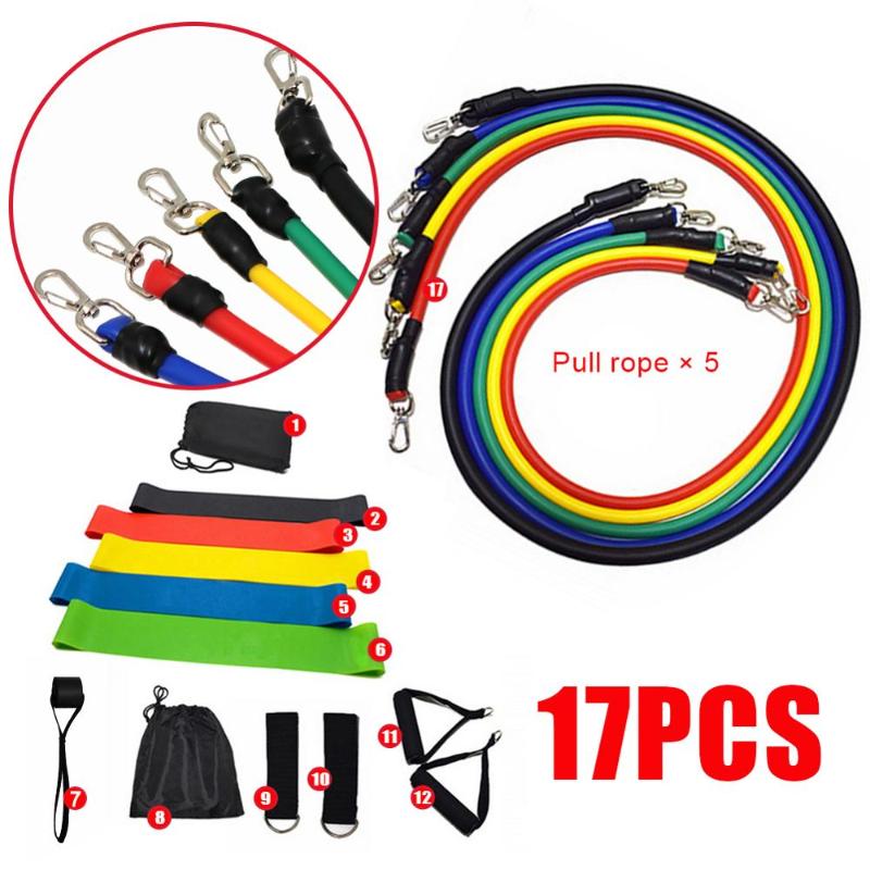 

17pcs Fitness equipment Sports Rally Suit Yoga Rally Rope Fitness Training Belt Elastic Device Tpe Resistance bandas elasticas