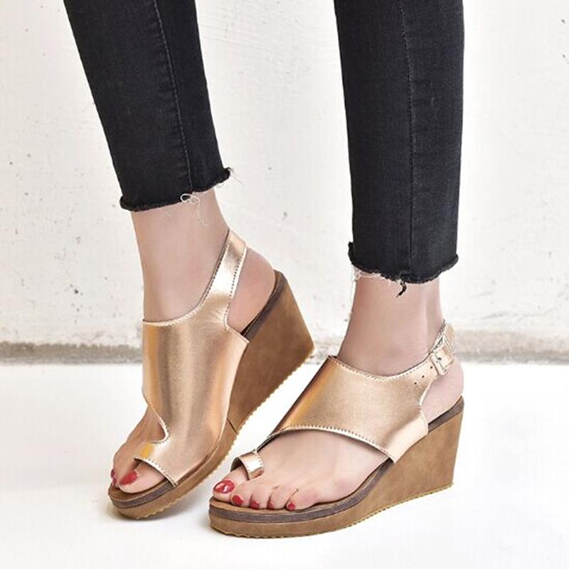 

Women PU Leather Shoes Comfy Platform Flat Sole Ladies Casual Soft Big Toe Foot Correction Sandal Orthopedic Bunion Corrector, Blue