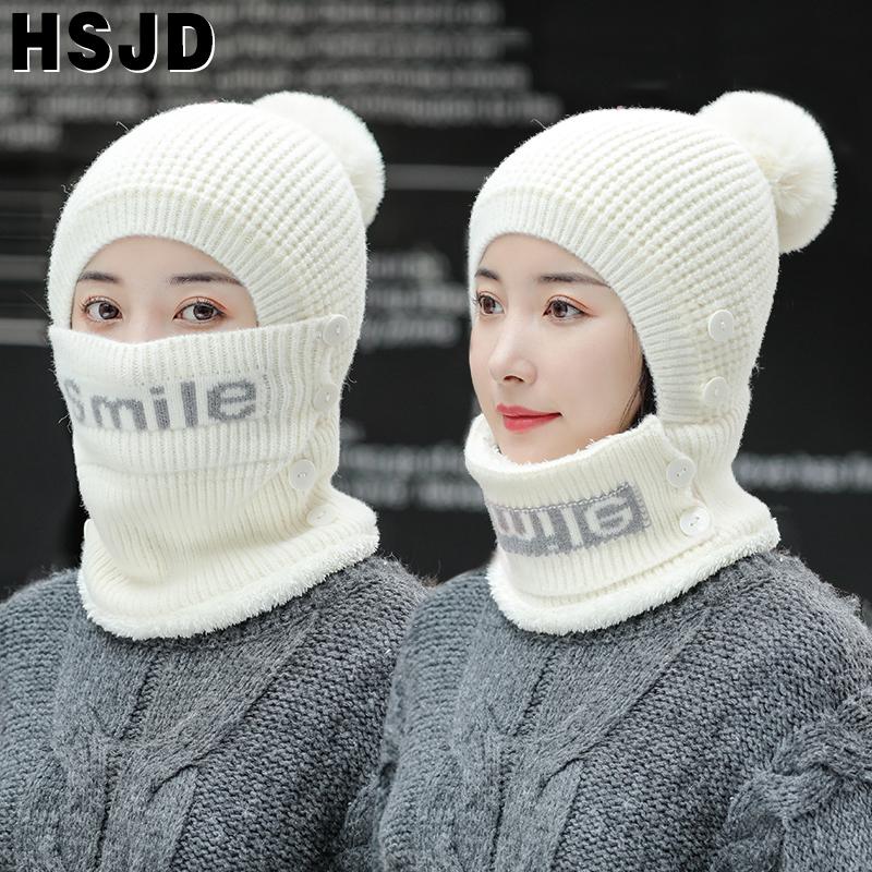 

2020 New Smile Knit Beanie Hat Balaclava Winter Hats For Women Solid Warm Skullies Beanies Caps Female Knitted Hat Girls Bonnet, White