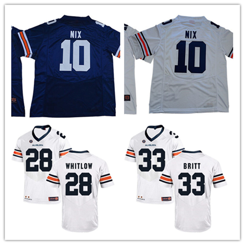 

Mens NCAA AU College #10 Bo Nix Football Jersey Stitched White Navy #33 K.J. Britt 28 JaTarvious Whitlow Jersey S-3XL