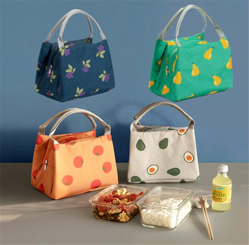

Functional Pattern Cooler Lunch Box Portable Insulated Canvas Lunch Bag Storage Cartoon Fruit Thermal Picnic Bags