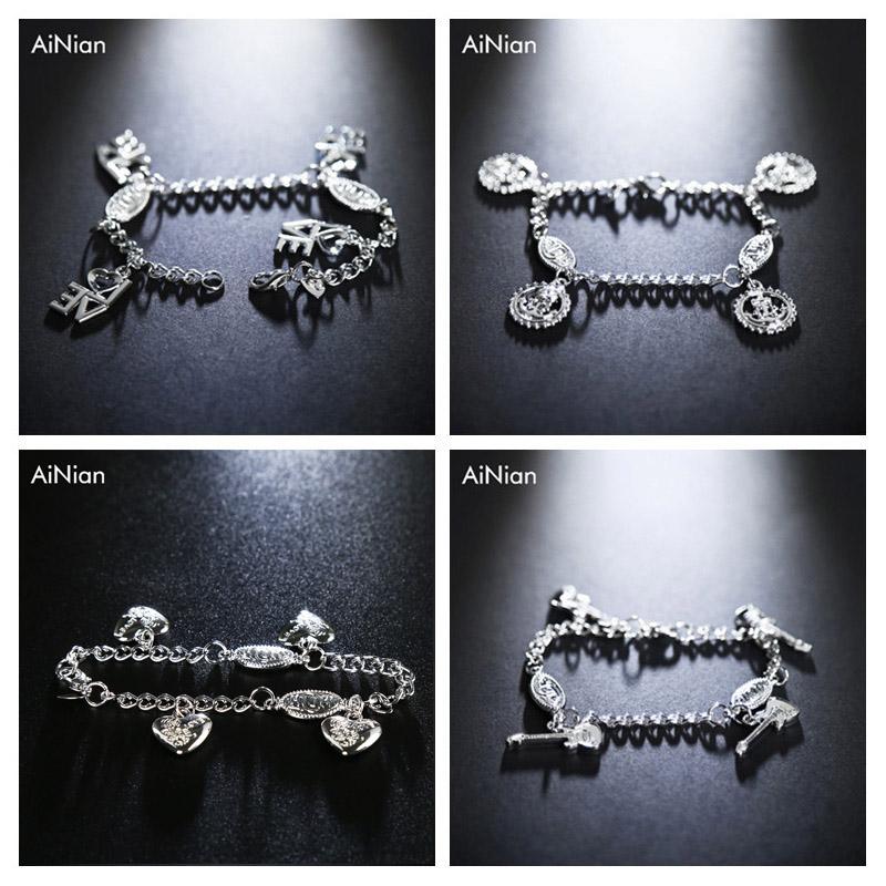 

4PCS Simple Style Silver Plated Charm Bracelet Jewelry Gift Wedding Banquet Wholesale Top Quality