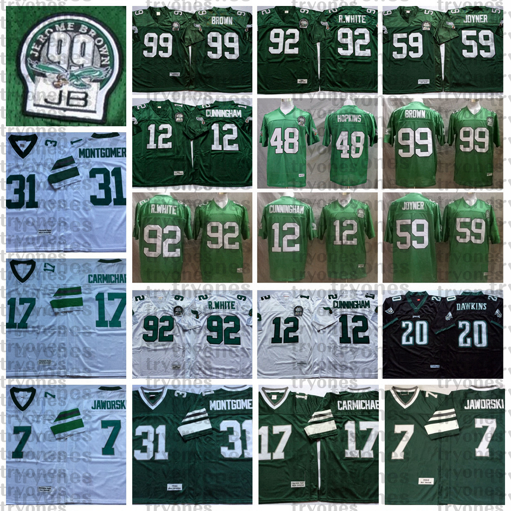 

NCAA Vintage Mens 12 Randall Cunningham Seth Joyner Reggie White Jerome Brown Brian Dawkins Wes Hopkins Jaworski Carmichael Football Jersey, Black 20