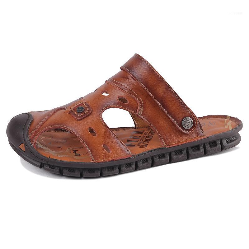 

Summer Men Sandals Outdoor Leather New Slippers Fashion Casual Nativity Footwear Non-slip Slippers Hombre Casual Shoes1, Black