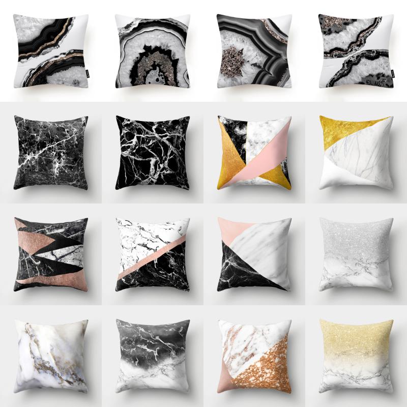 

Polyester Marble Agate Texture Print Cushion Cover Hot Pink/Gold/Black Pillows Cover Livingroom Couch Decorative Throw Pillows, 33