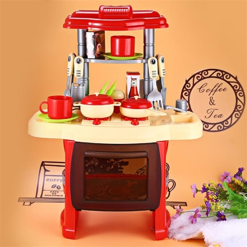 

Kids Pretend Play Simulation Kitchen Toys Set Cooking Game Miniature Food Mini Cookware Music Light Toys Simulation Model LJ201211