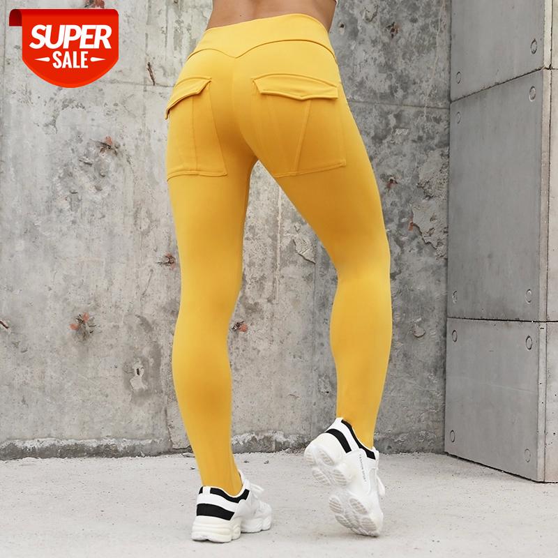 

NORMOV Workout Women Leggings High Waist Elastic Push Up With Pocket Ankle Length Polyester Legging Casual Yellow Leggings #lZ78, Black;white